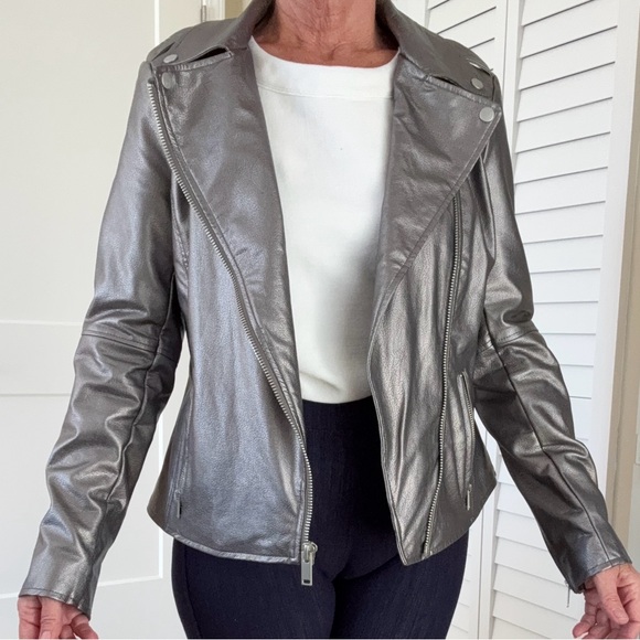 Boston Proper Metallic Faux Leather Moto Jacket size Small - Picture 4 of 4